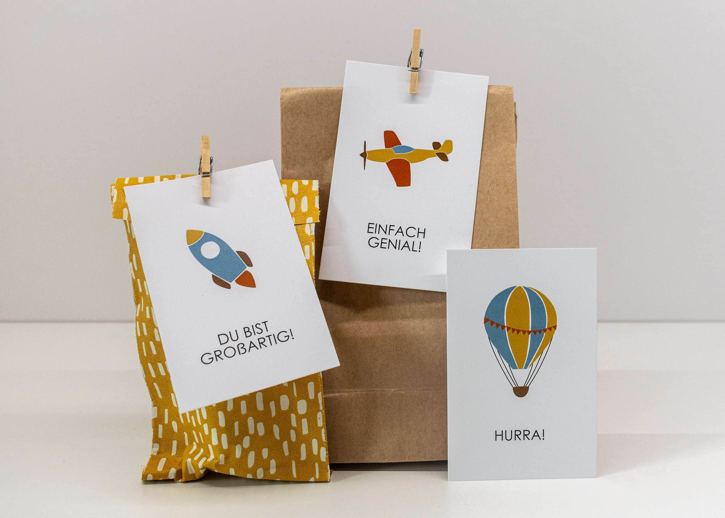 Zauberhafte christliche Grußkarten mit Flugzeugen und Ballons, Geschenkidee, Bibelverse.