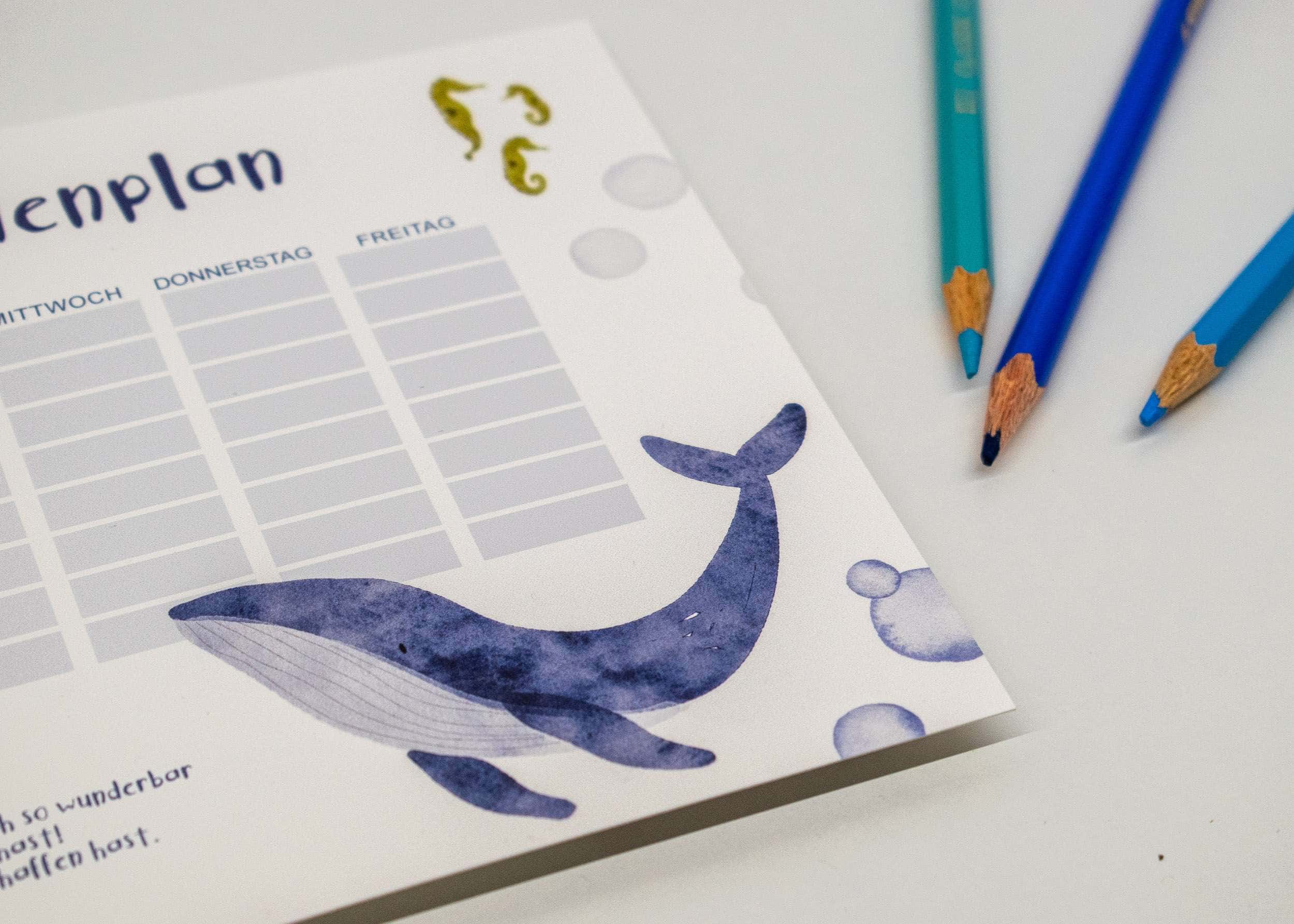 Bibelplan mit Wal und Wasserfarben, religiöse Planungshilfen, christliche Ressourcen.