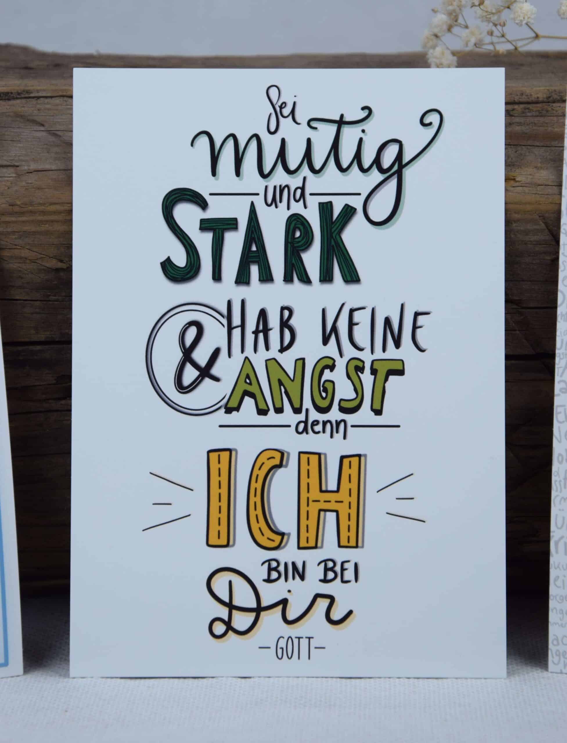 Mutige christliche Grußkarte mit inspirierendem Bibelvers, Hoffnung und Glauben, religiöses Geschenk.