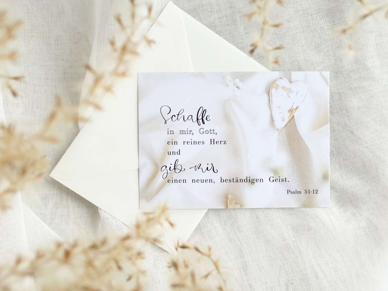 Segensspruch Karte mit christlicher Botschaft, Bibelvers, Herzmotiv, christliche Grußkarte.