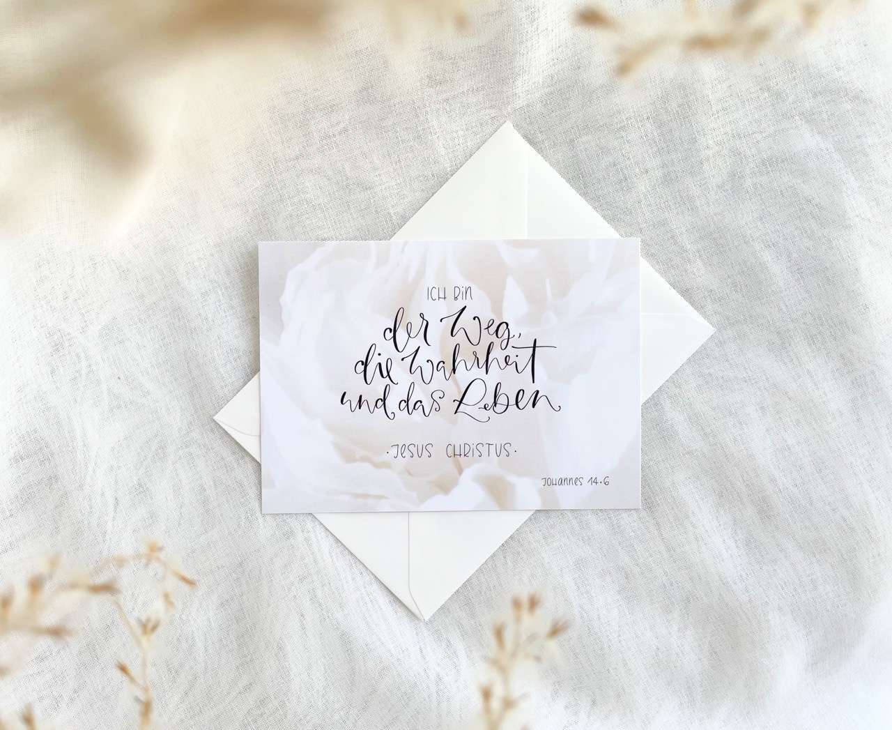 Inspirierende christliche Grußkarte mit Bibelvers, ökumenisch, für Glaube und Lebensmut.