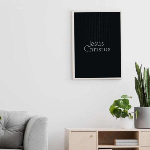 Segensspruch Jesus Christus auf christlichem Wandbild, christliche Dekoration, Glaube, Hoffnung, Liebe, christliche Botschaft.