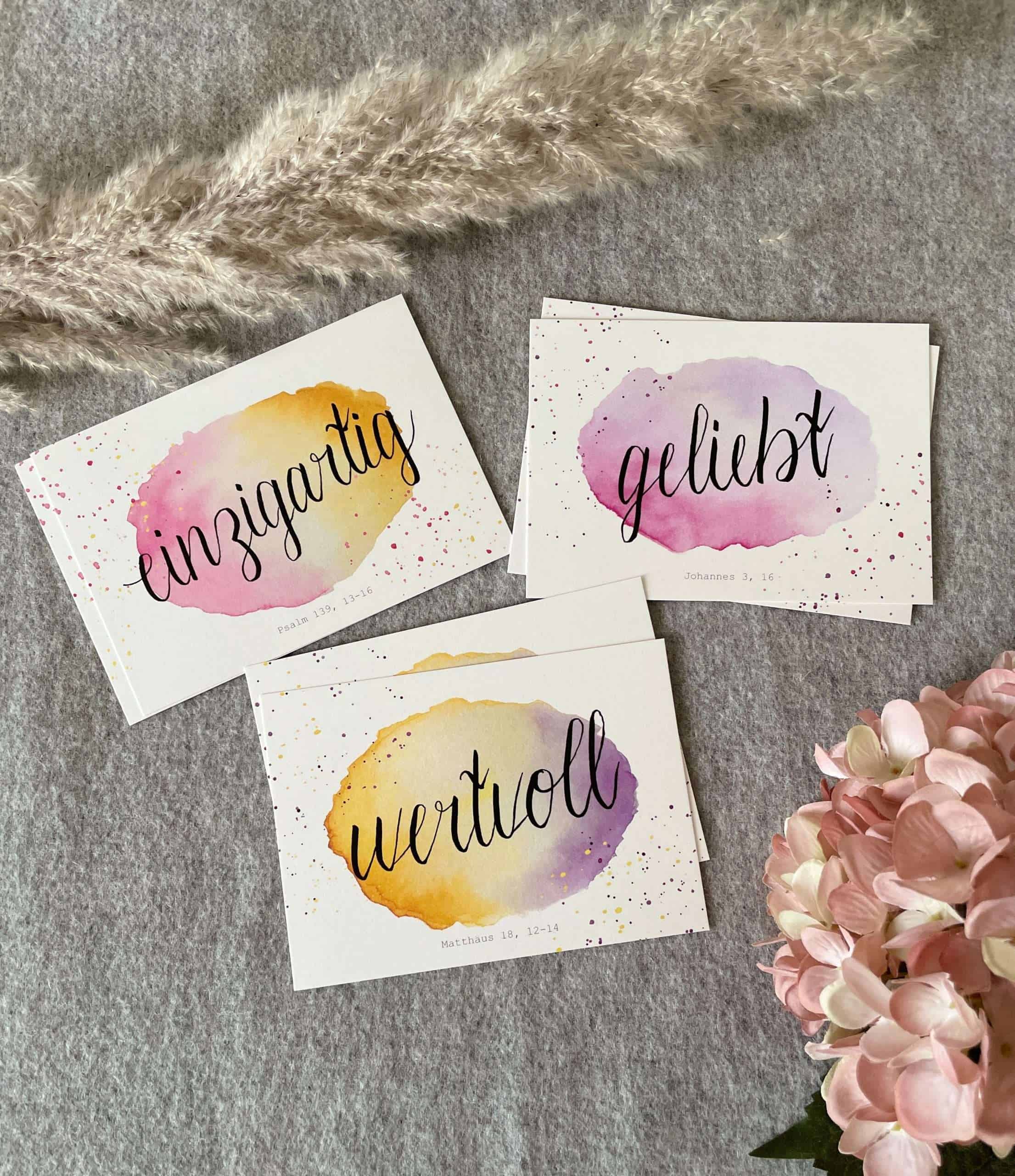 Segenskarten mit Wasserfarben Design für christliche Botschaften.