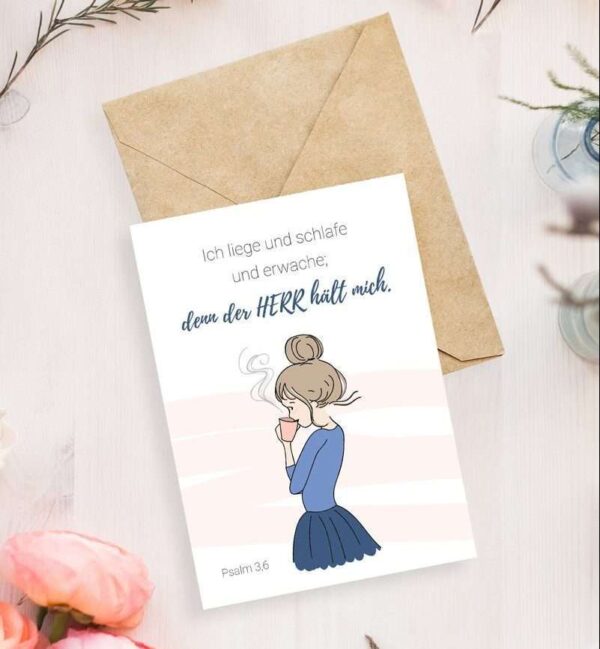 Segensspruch Karte mit Bibelvers Psalm 3,6, christliche Grußkarte, religiöse Inspiration.