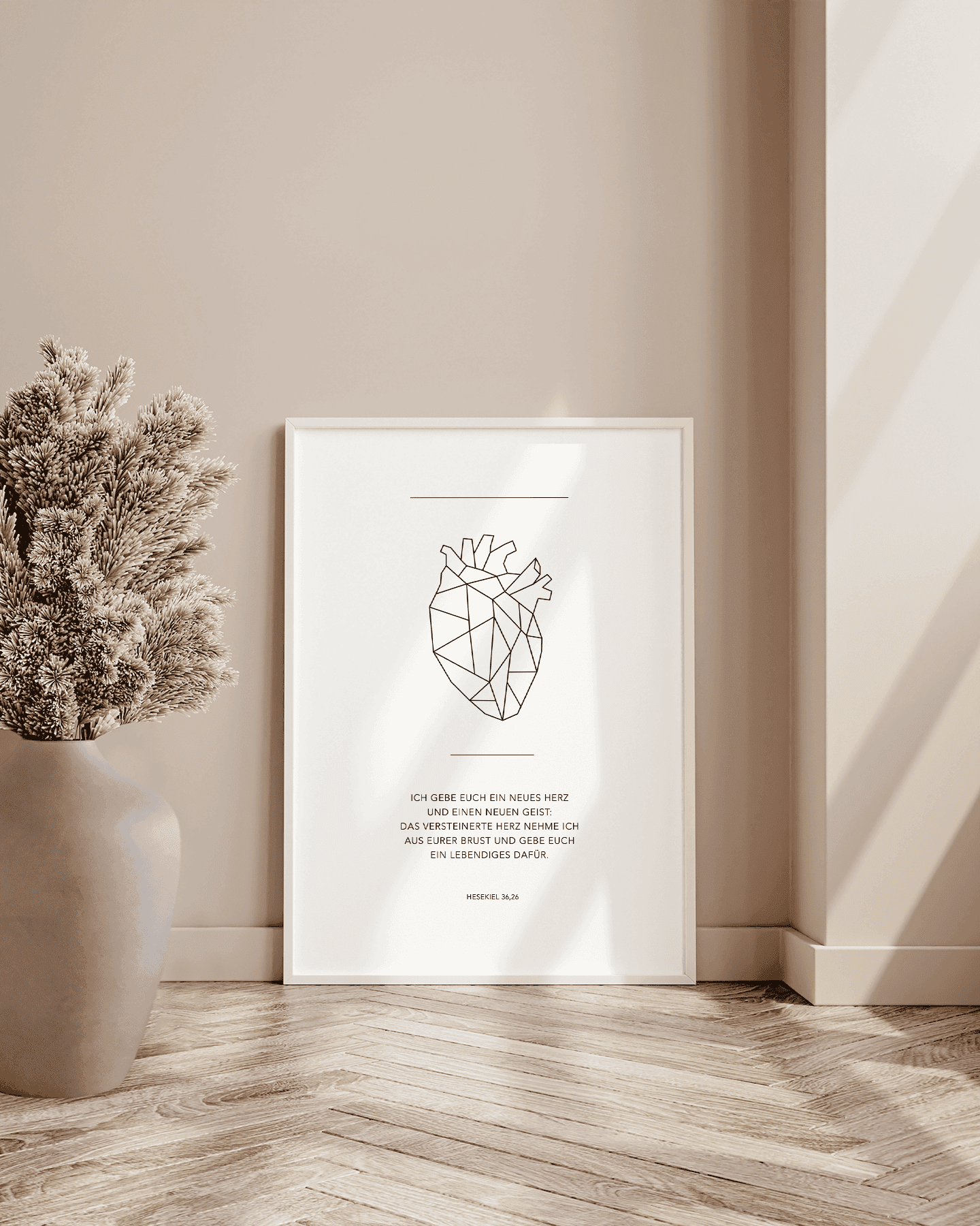 Herzkunst Poster mit Bibelvers - christliche Wanddekoration für Zuhause.