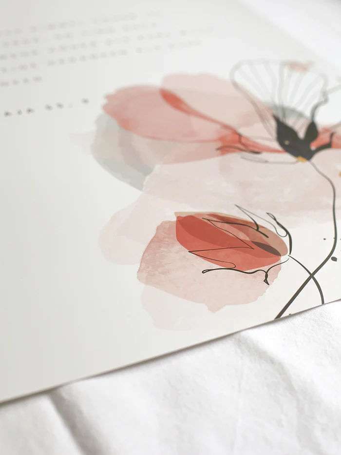 Sanfte Blumenillustration auf christlichem Marken-Marketplace, christliche Geschenke.