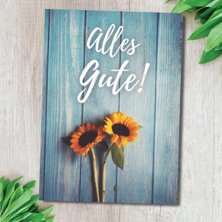 Lebensfrohe Grußkarte mit Sonnenblumen, christliche Grüße, Gottes Segen, Karten für Christen.