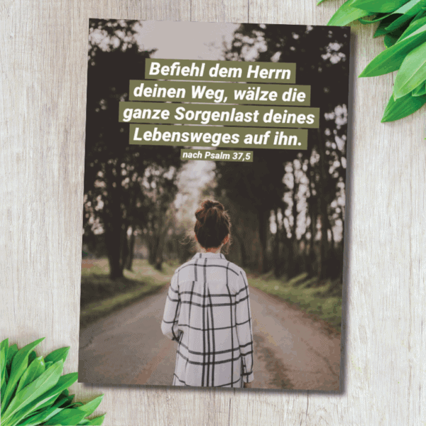 Glaubensposter mit Bibelvers Psalm 37,5 für christliche Dekorationen.