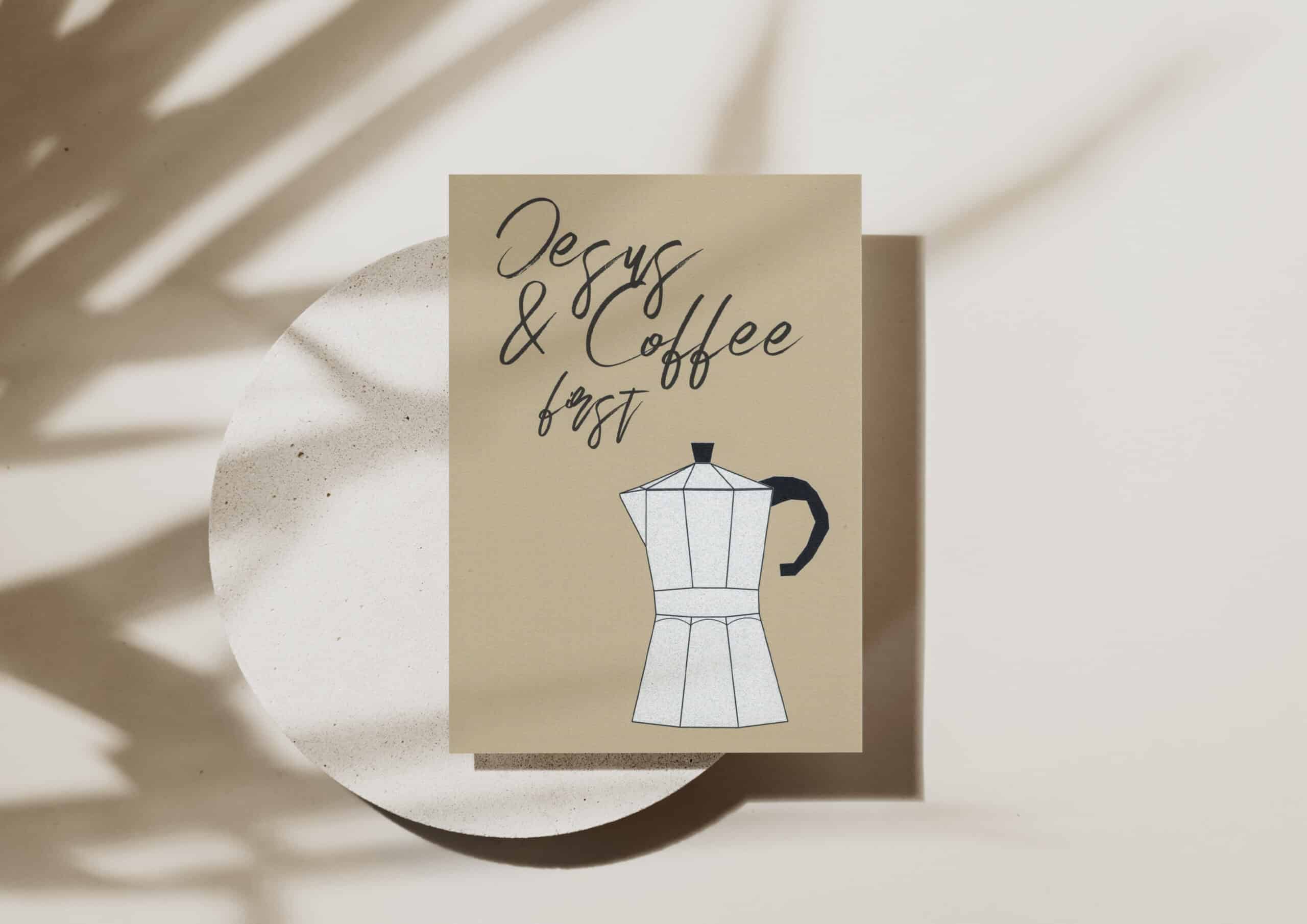 Stilvolle Kaffeetasse mit christlicher Botschaft und Illustration, Christliche Marken, Mookho.de.