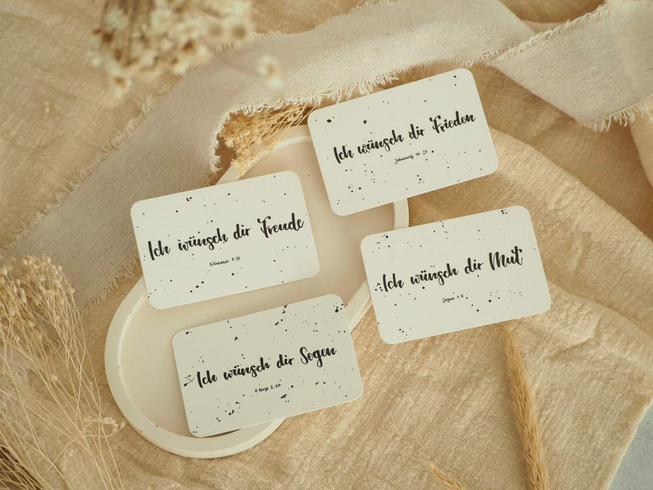 Glaubenssprüche auf Karten für christliches Zuhause, christliche Werte, spirituelle Botschaften.