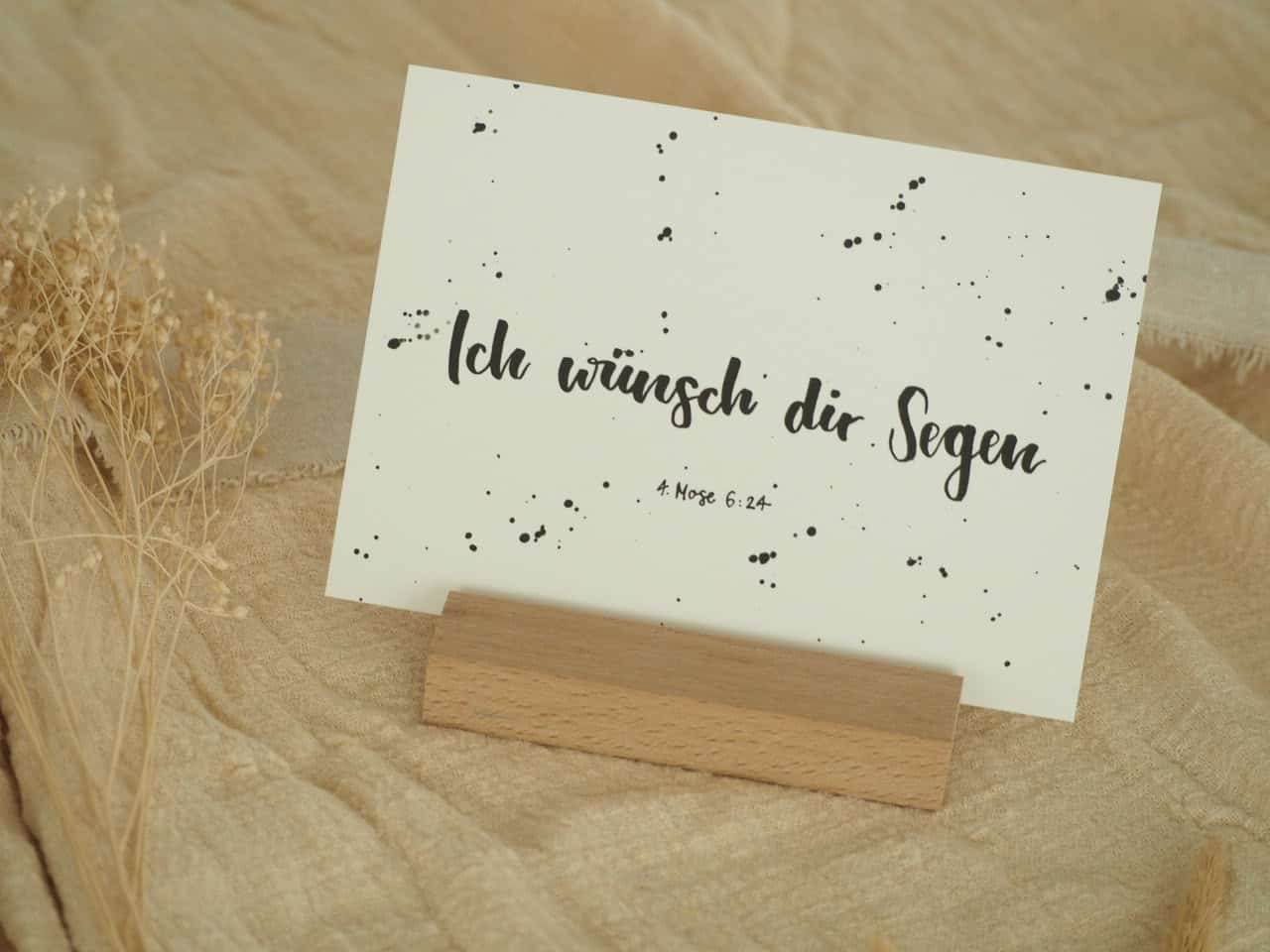 Segenskarte mit christlichem Wunschmotiv, Bibelzitat aus 4 Mose 6:24.