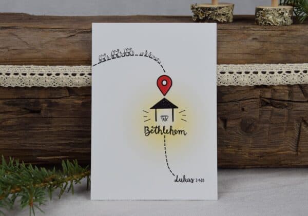 Bibelkarte mit Bethlehem, christliche Kirche, Weihnachtsmotivation, Lukas 2, 4-20.