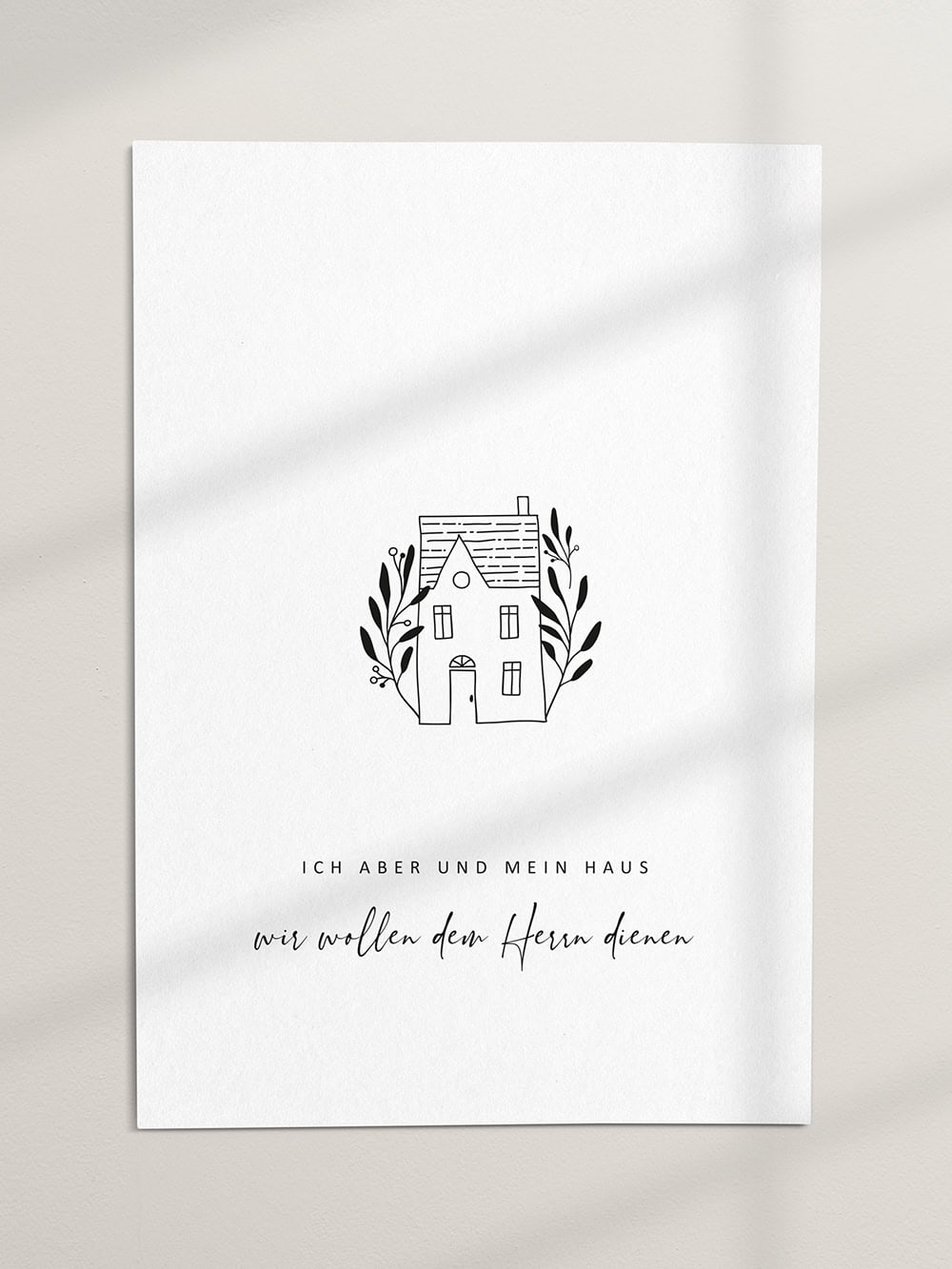 Gebetshauskarte mit modernem Hausdesign, christliche Grußkarte, Kirchenbotschaft, christliche Merchandising-Produkte.