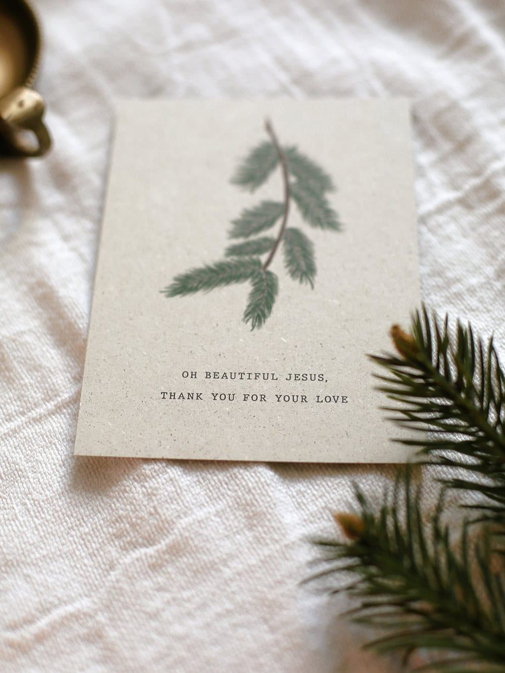 Frohe Weihnachtskarte mit christlichem Gruß und Tannenzweigen, christliche Botschaft, gottesdienst, Feiertage, religiöses Geschenk.