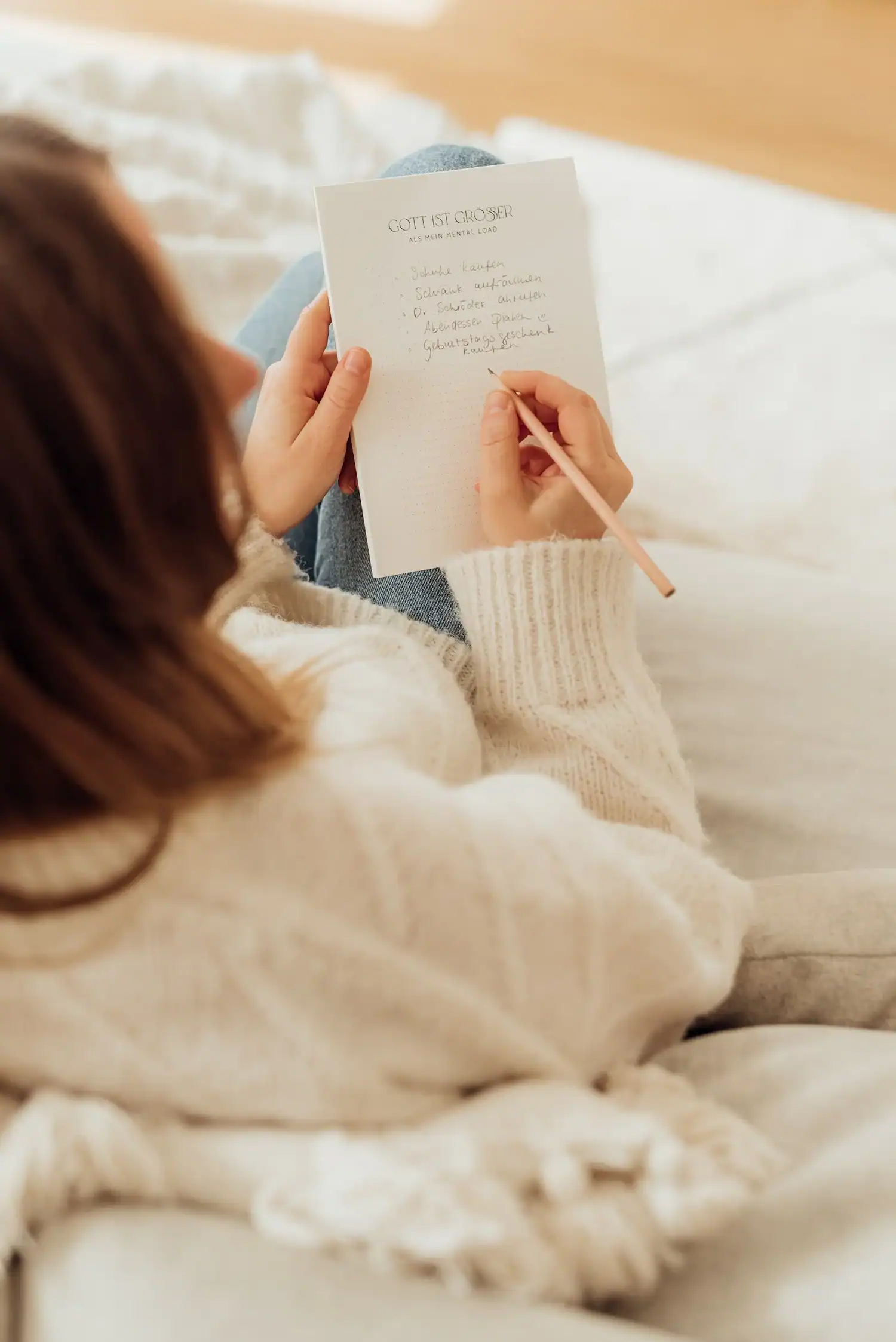 Besinnliche christliche Notizbuchseite mit Bibelvers, religiöser Schreibwaren, Gebetsnotiz, Glaube Danke.