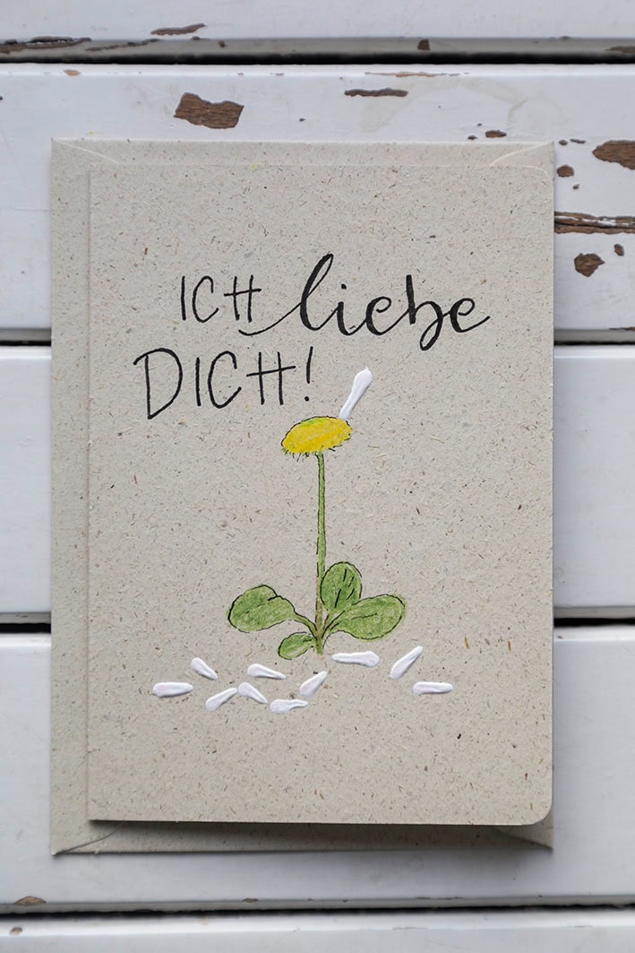Liebe Grüße Karte mit Blumenmotiv, christliche Grußkarte, Segenswunsch, Selbstgemacht, Mookho.de.