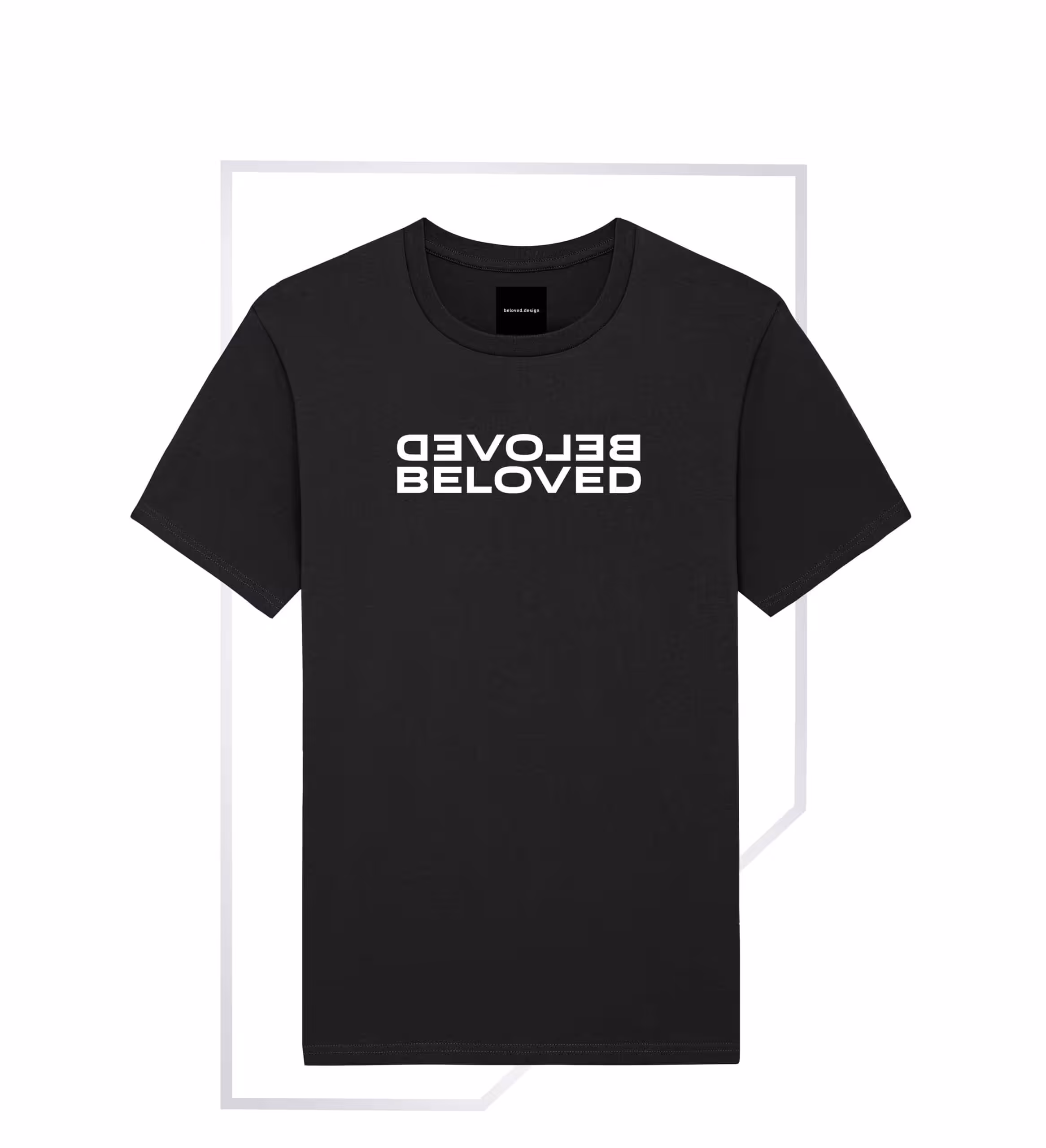 Modisches schwarzes T-Shirt mit "Beloved" Aufdruck, christliche Mode, Bibelzitate.