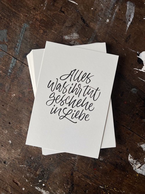 Alltagsbotschaft in liebevoller Handlettering-Optik auf Karte von Mookho.de.