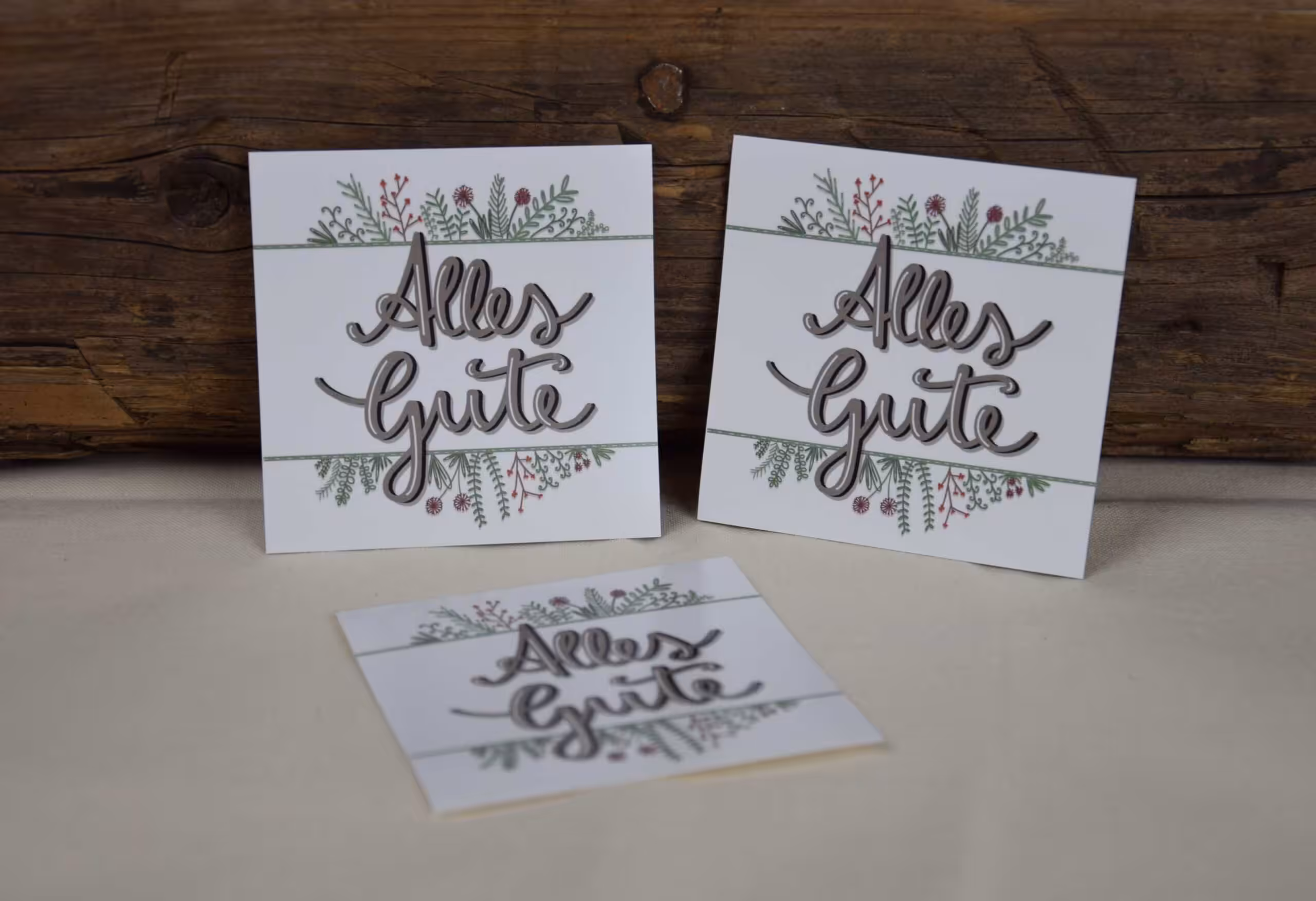 Fröhliche Weihnachtskarten mit "Alles Gute" Spruch, christliches Design, Grußkarten.