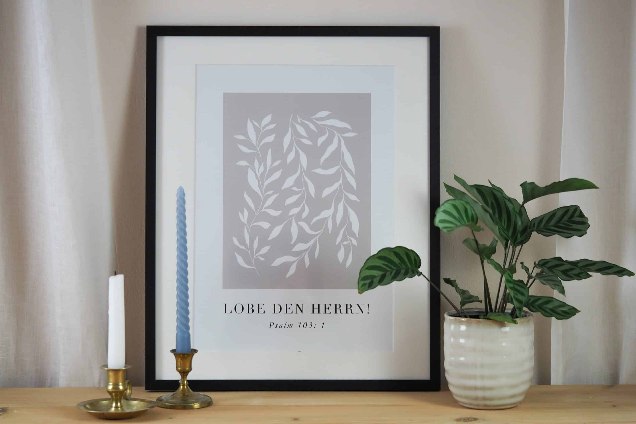 Segensspruch Psalm 103:1 im stilvollen Rahmen, christliche Wanddekoration.