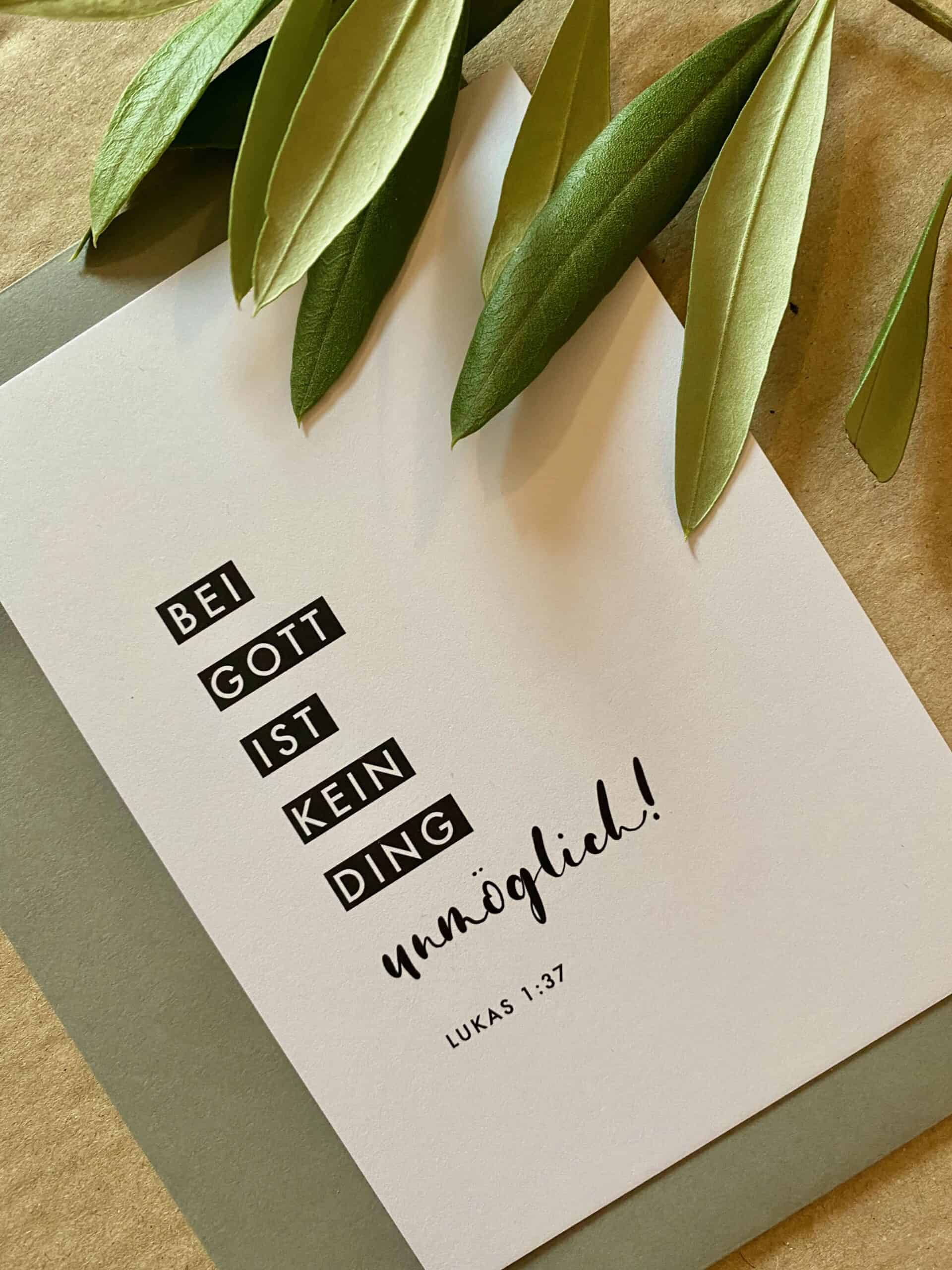 Meisterwerk christliche Grußkarte mit Bibelvers Lukas 1,37, für Glaube und Inspiration.
