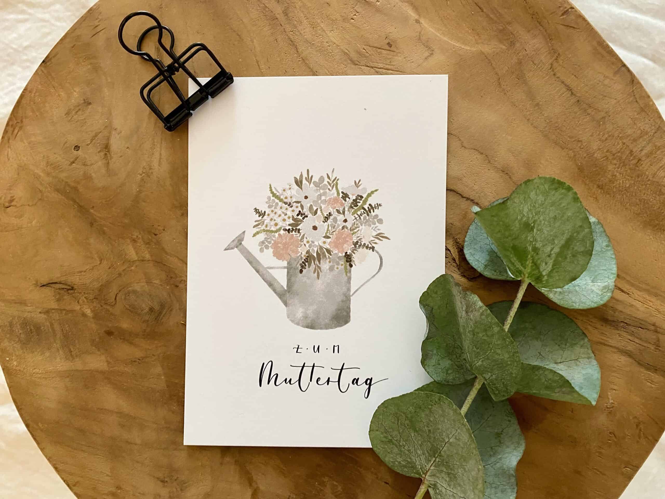 Blumenstrauß in Wasserkanne, Muttertag Karte, christliche Grüße, christliche Marken, Mookho.de.