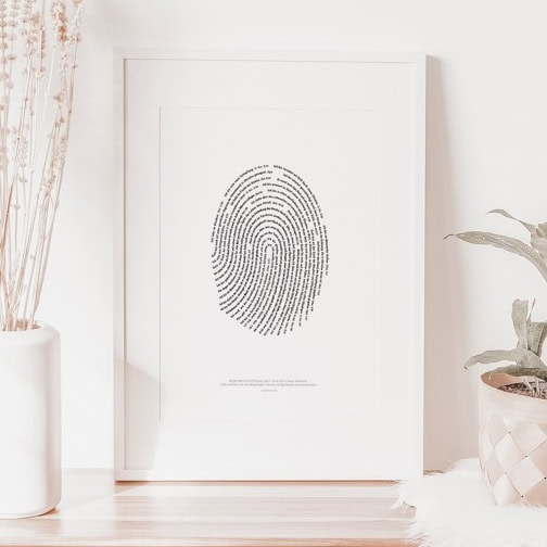 Fingerabdruck Kunstwerk im modernen Wohnraum, christliche Dekoration, christliche Geschenke für Zuhause.