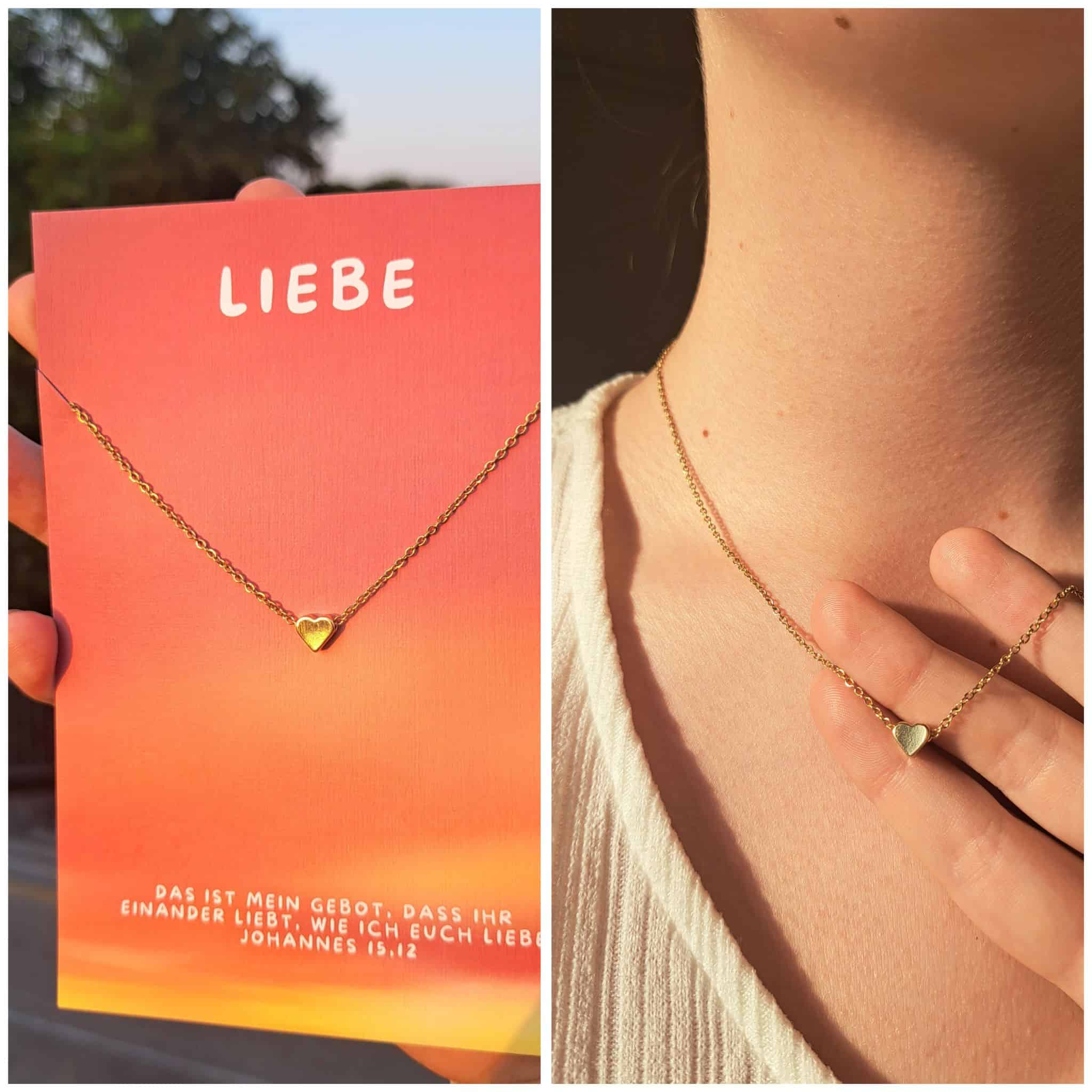 Liebe Halskette mit Herz, christliches Schmuckstück aus Gold, christliche Geschenke, Mookho.de.