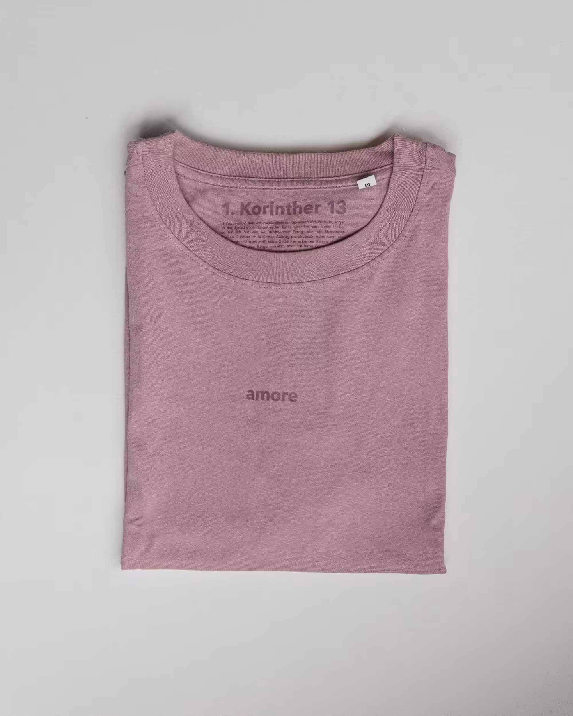 Hübscher pinker T-Shirt mit christlichem Text und Liebe Motiv, ideal für christliche Fans.