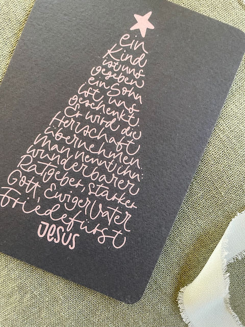 Einchristliche Weihnachtskarte mit Jesus-Gebet und Weihnachtsbaum-Motiv, christliches Geschenk.