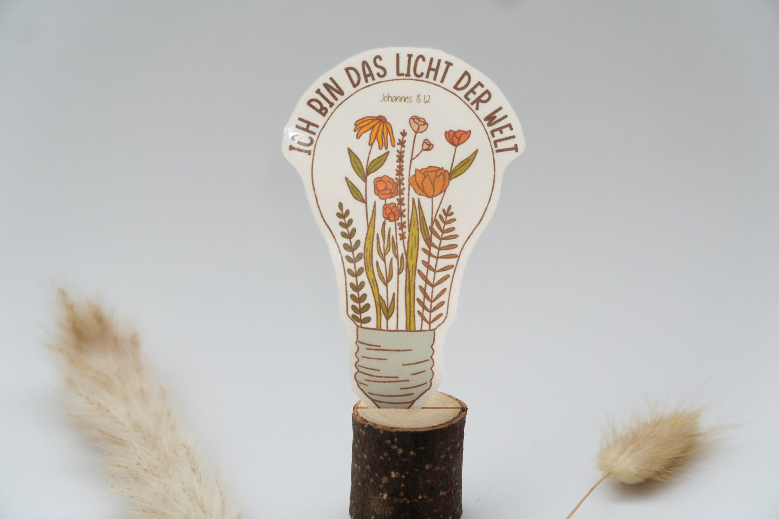 Natur christliches Sticker mit Blumen, Bibelvers Johannes 8:12, nachhaltiger Dekor.