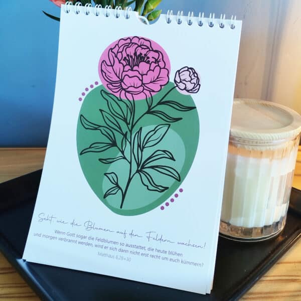 Blumenillustration mit christlichem Bibelvers, christliche Grußkarte, Segenskarte, Garten.