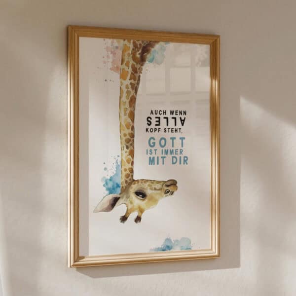 Mutiger Giraffe mit Bibelvers, christliche Kunst, Gottes Liebe, christliches Wandbild, christliche Dekoration.
