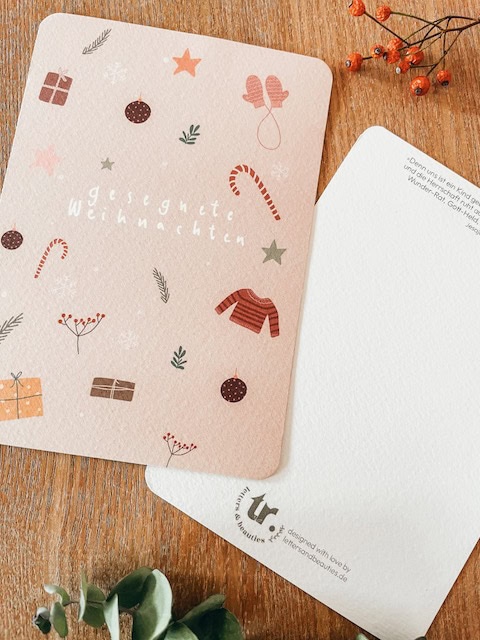 Festliche Weihnachtskarte mit Geschenk-Design, perfekt für christliche Grußkarten.