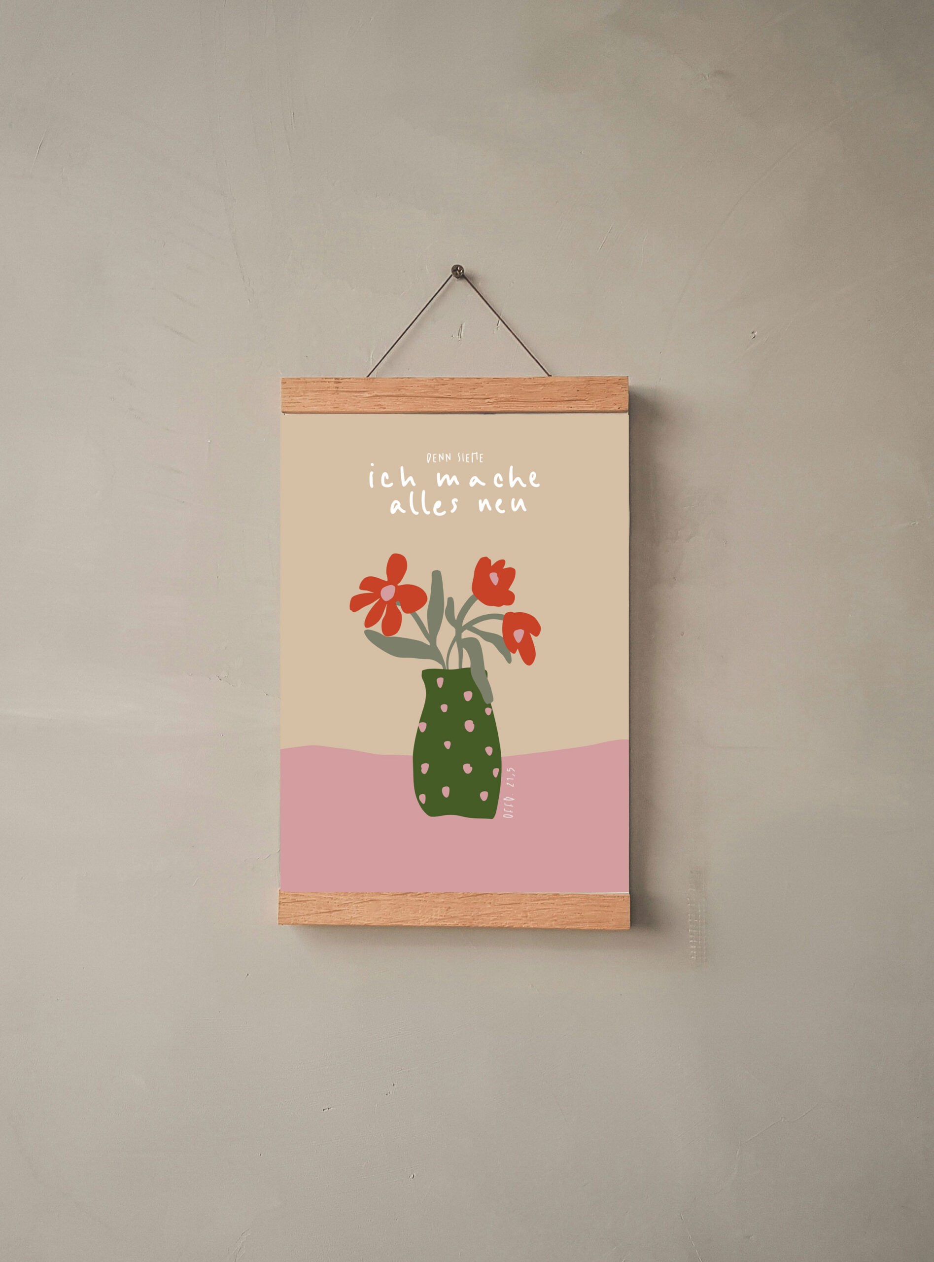 Moderne christlicher Wandkalender mit Blumendesign und spirituellem Spruch.