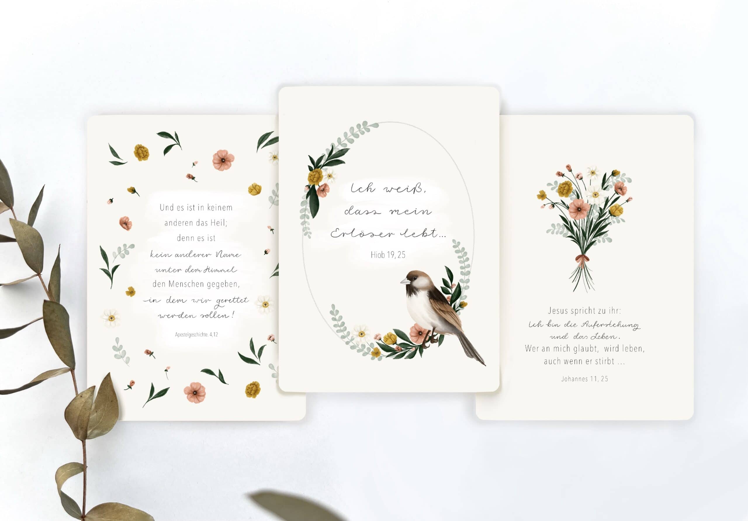 Blumenmotive auf Hochzeitskarten mit Bibelvers, mit Vogel, natürliche Dekoration.