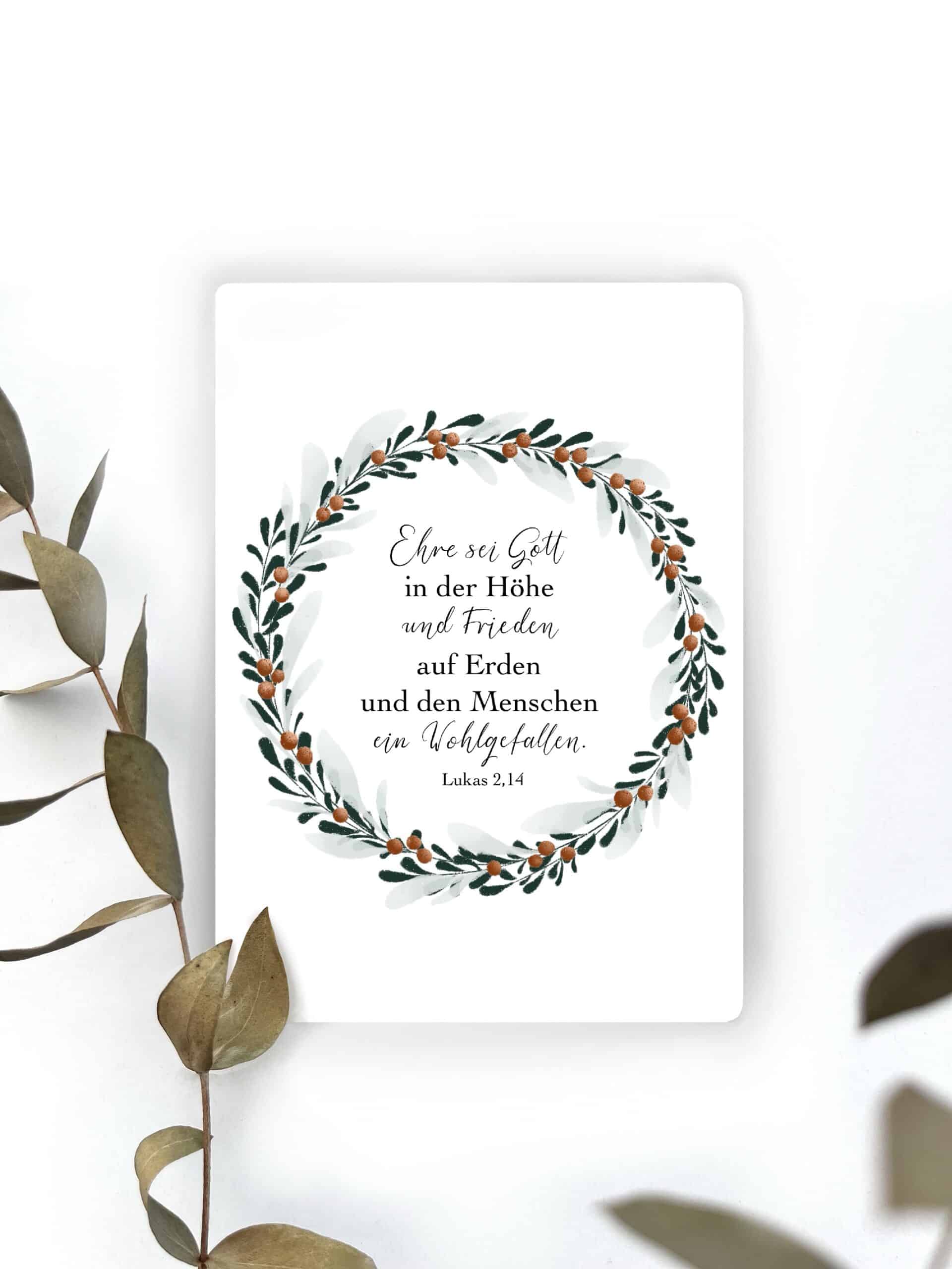 Fröbelkarte mit Bibelvers, Weihnachtsdekoration, christliche Grußkarte, schön gestaltet.