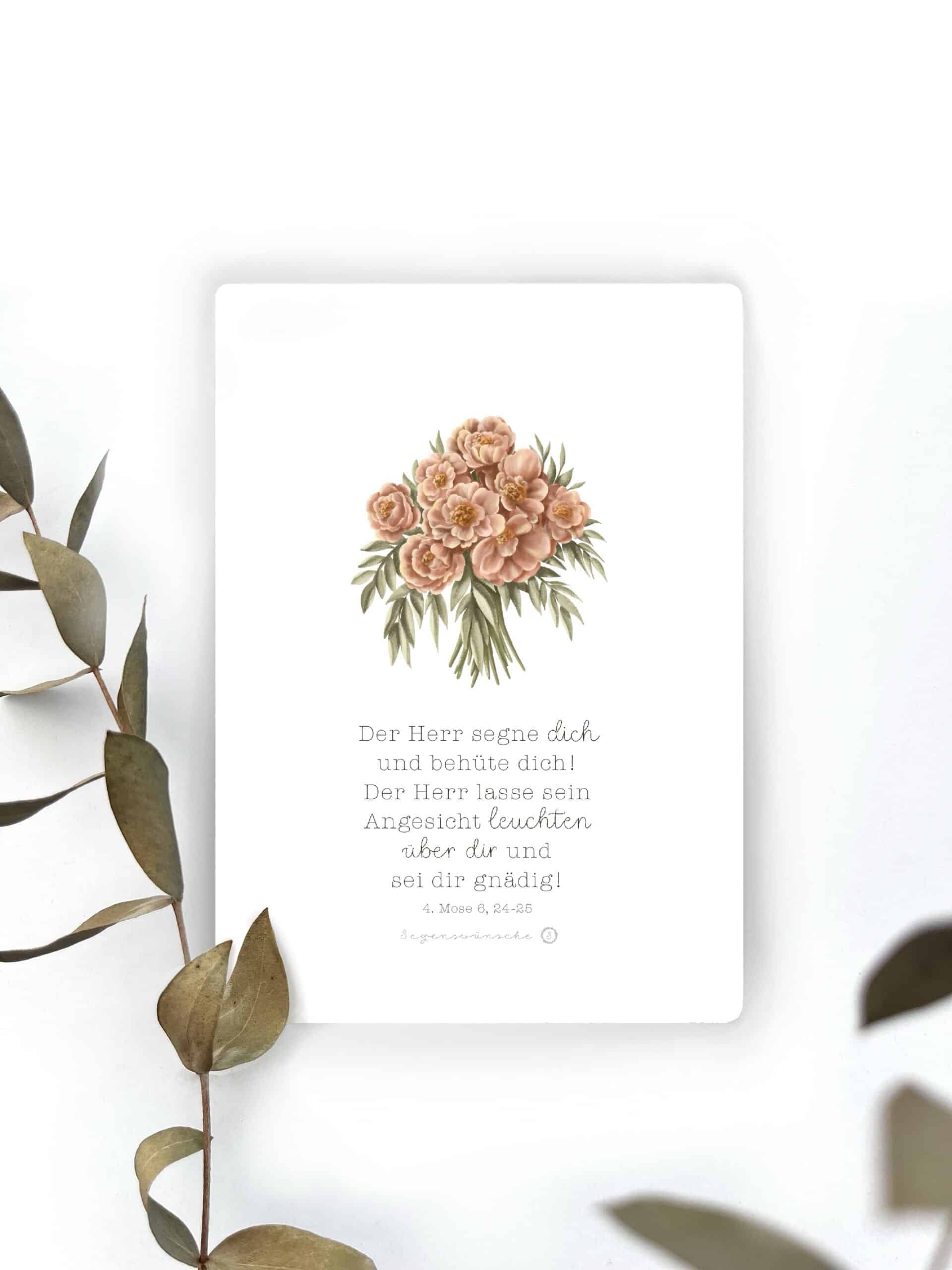 Blumen Illustration mit Bibelvers auf weißem Hintergrund, Dekoration mit Eukalyptuszweig.
