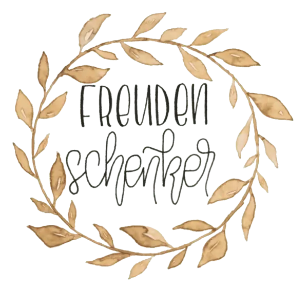 Friedenssichel mit goldenen Blättern und "Frieden schenken" Schriftzug, christliche Botschaft.